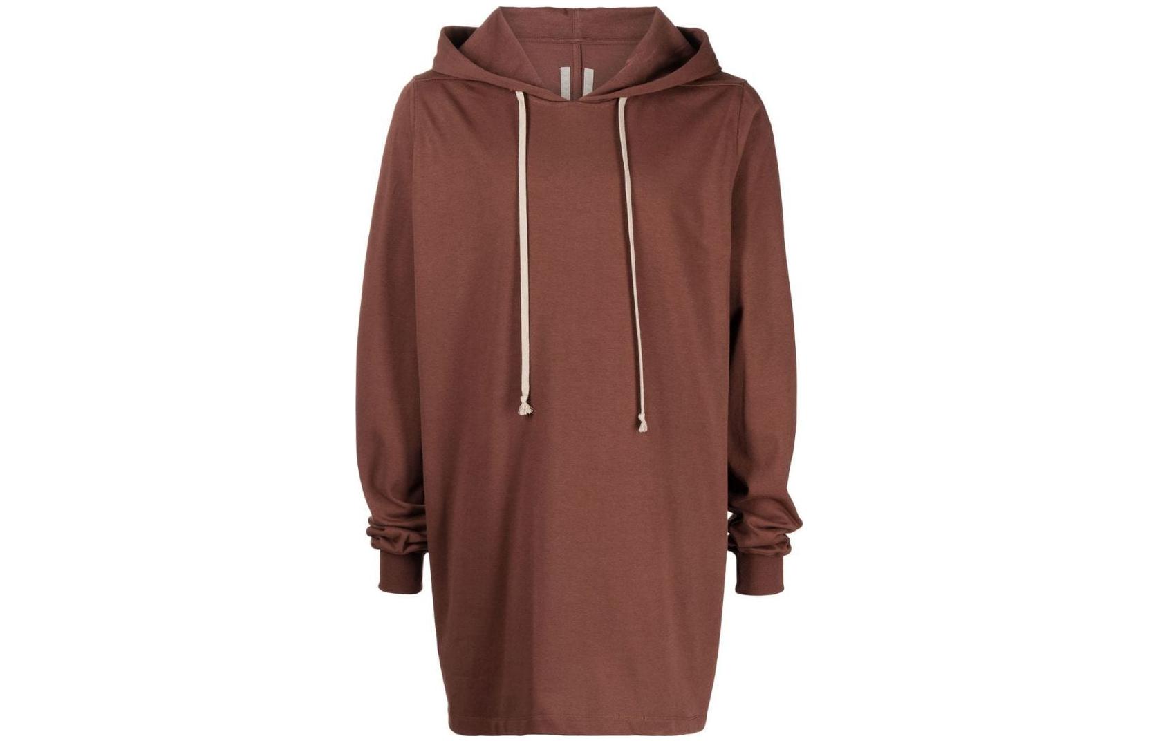 Rick Owens SS23 Brown Solid Long Drawstring Hoodie RU02B2285BA-43