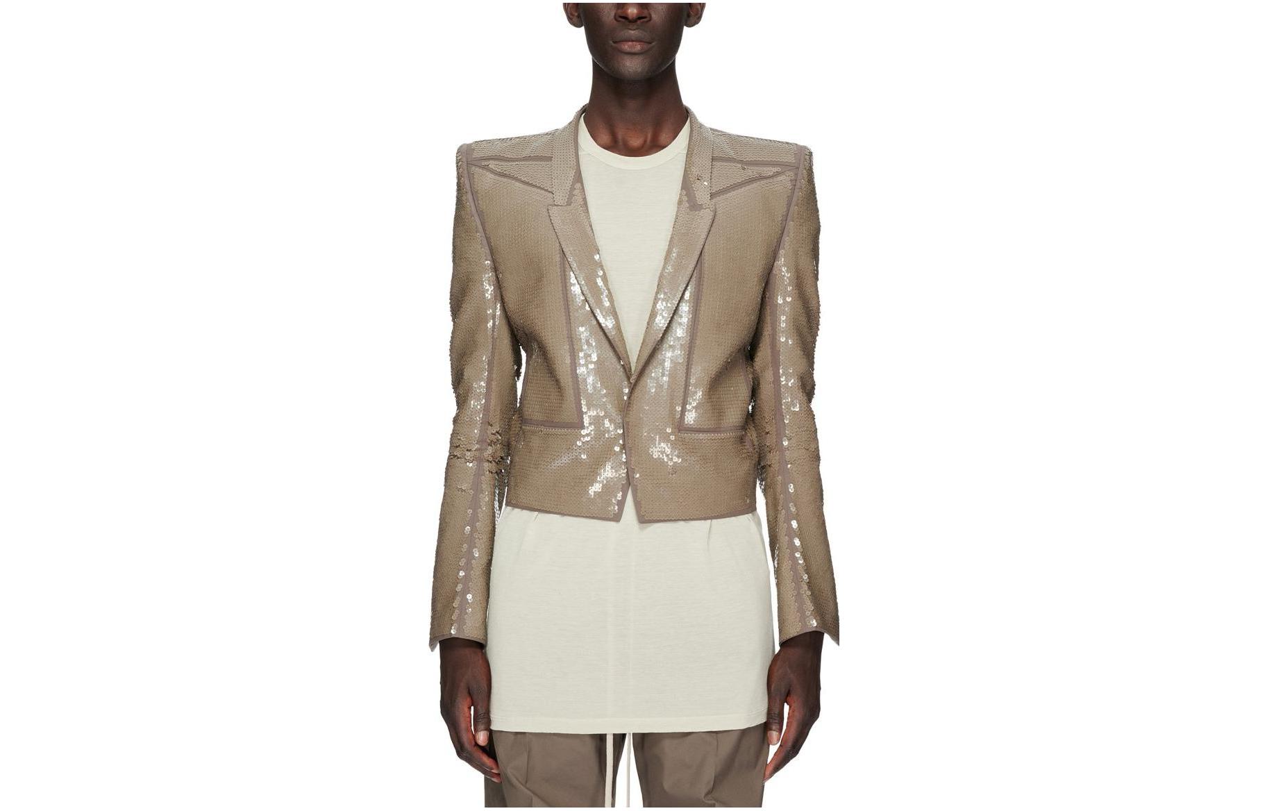Rick Owens SS23 Embroidered Sequin Tailored Twill Jacket Ash Grey Mens RU01C4721MAEM1-34