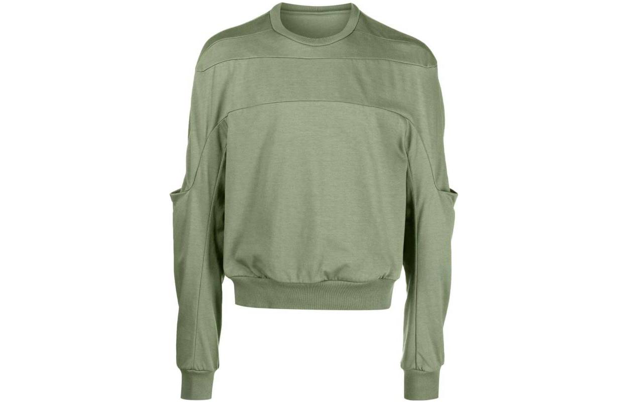 Rick Owens SS23 Green Ribbed Hem Crewneck Long Sleeve Sweatshirt RU01C4279BA-55