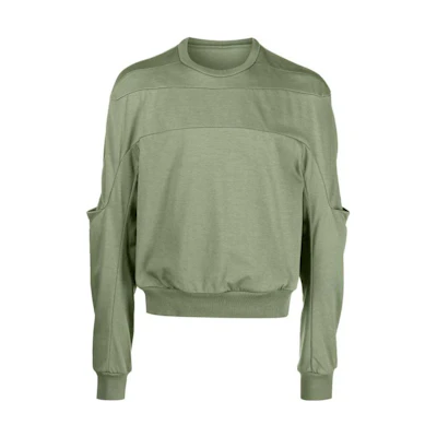 Rick Owens SS23 Green Ribbed Hem Crewneck Long Sleeve Sweatshirt RU01C4279BA-55