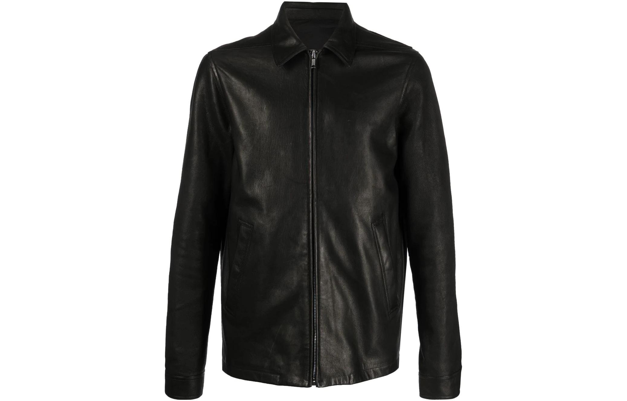 Rick Owens SS23 Plain Black Collared Long Sleeve Jacket for Men RU01C4766LNV-09