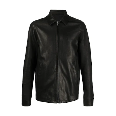 Rick Owens SS23 Plain Black Collared Long Sleeve Jacket for Men RU01C4766LNV-09