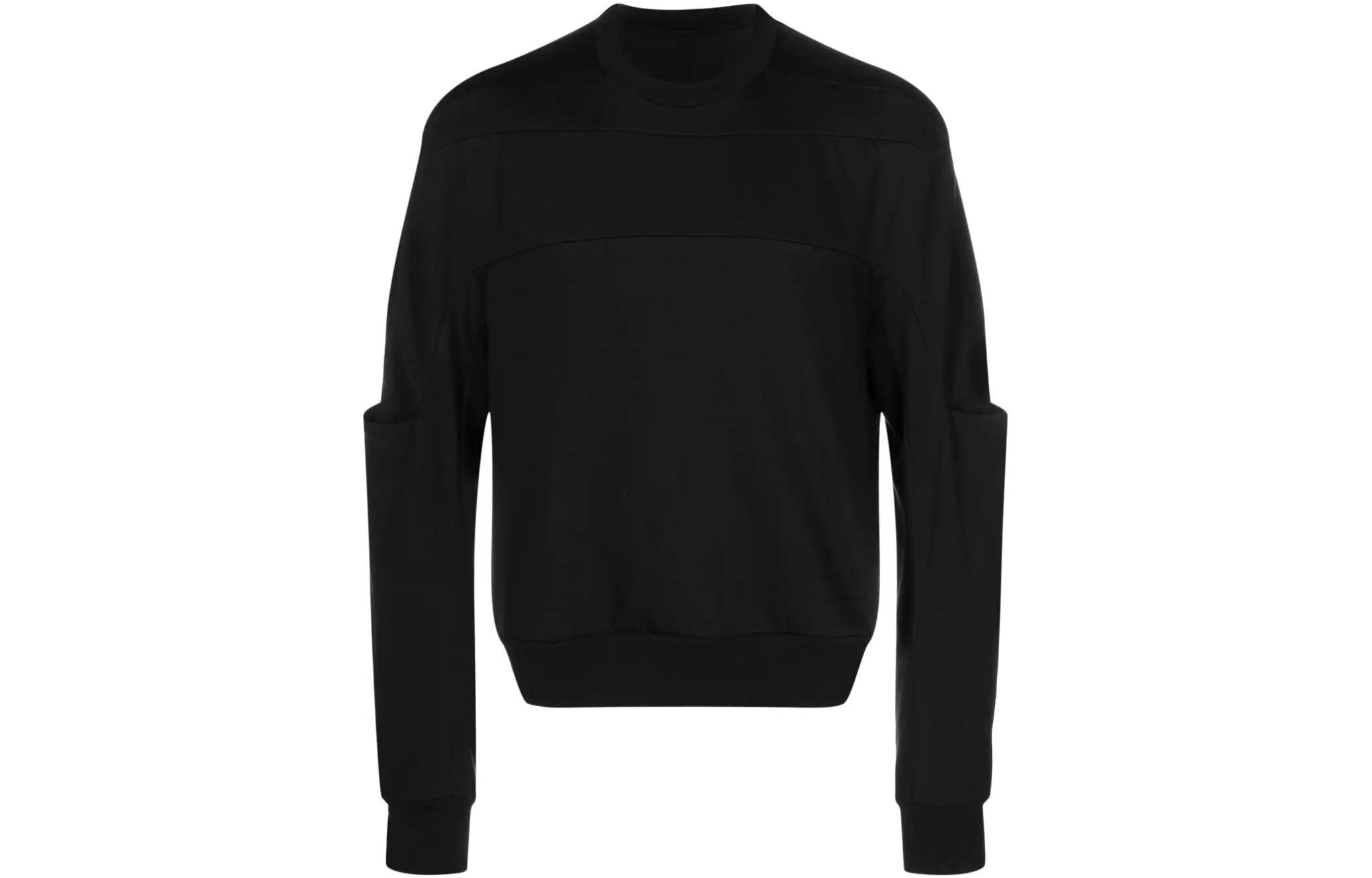 RICK OWENS SS23 Plain Ribbed Hem Crewneck Pullover Sweatshirt Black . RU01C4279BA-09