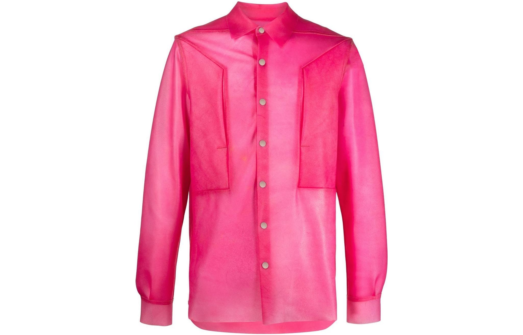 Rick Owens SS23 Red Sheer Transparent Collar Long Sleeve Jacket RU01C4727LCT-13