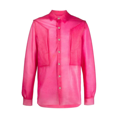 Rick Owens SS23 Red Sheer Transparent Collar Long Sleeve Jacket RU01C4727LCT-13