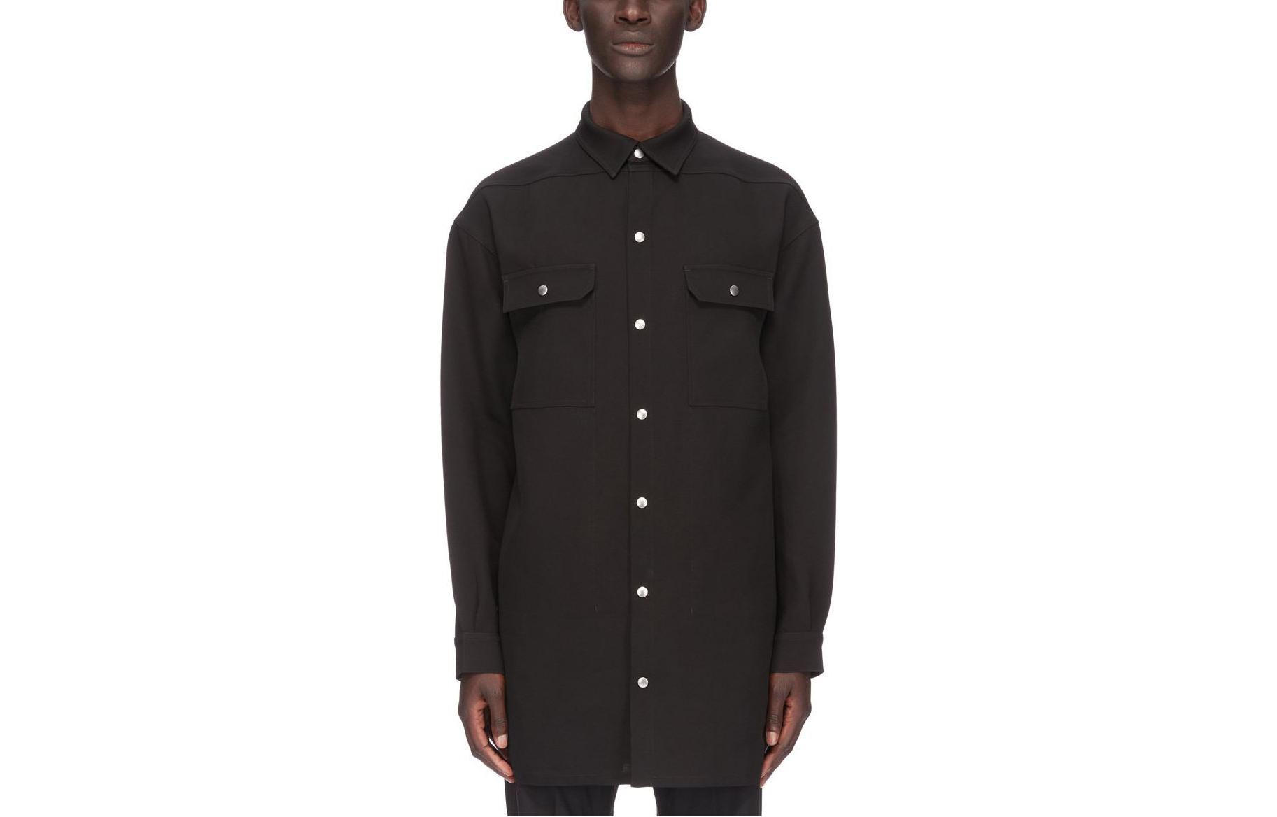 Rick Owens SS24 Black Cotton Long-Sleeve Button-Up Jacket RU01D3728SW-09