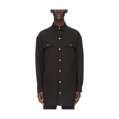 Rick Owens SS24 Black Cotton Long-Sleeve Button-Up Jacket RU01D3728SW-09
