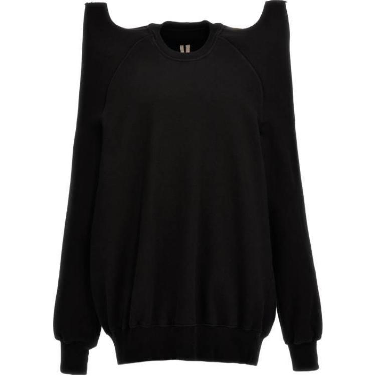 Rick Owens SS24 Black Off-Shoulder Loose-Fit Long-Sleeve Sweatshirt RR01D3222F-09