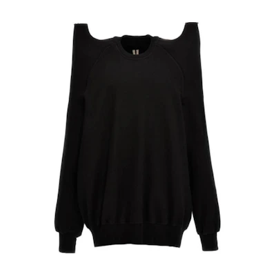 Rick Owens SS24 Black Off-Shoulder Loose-Fit Long-Sleeve Sweatshirt RR01D3222F-09