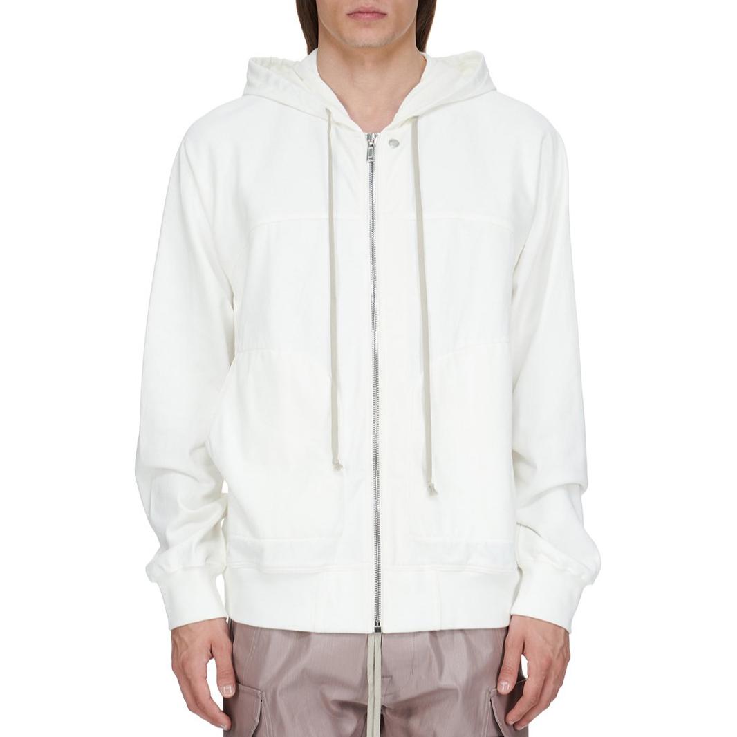 Rick Owens SS24 Milk Hooded Zip-Up Sweatshirt with Ribbed Cuffs RU01D3241BA-11