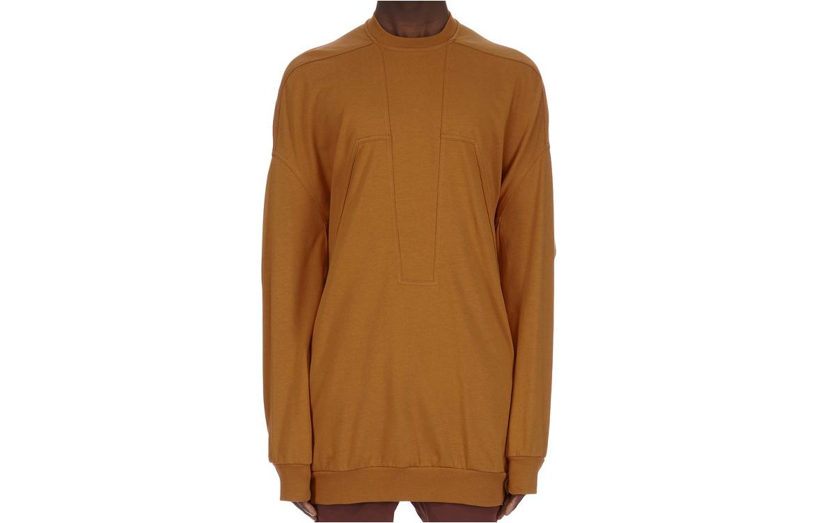 Rick Owens SS24 Oversized Ribbed Crewneck Sweatshirt Clay Color Mens RU01D3278BA-53