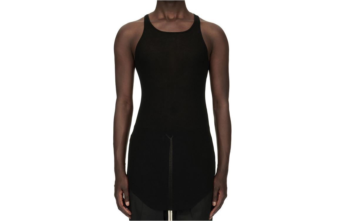 Rick Owens SS24 Ribbed Raw Hem Tank Top Black . RF00M6150RC-09