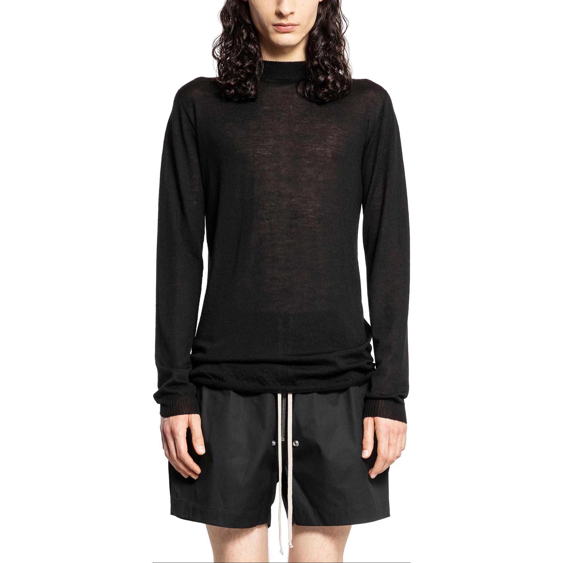 Rick Owens SS24 Sheer Transparent Crewneck Long-Sleeve Sweatshirt Black RU02D6625M-09