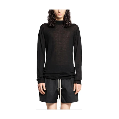 Rick Owens SS24 Sheer Transparent Crewneck Long-Sleeve Sweatshirt Black RU02D6625M-09