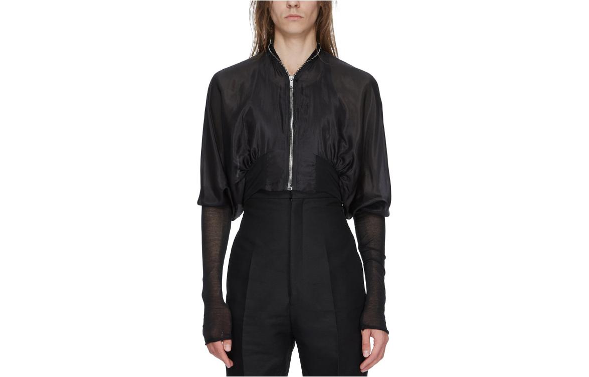 Rick Owens SS24 Solid Black Cropped Zip Jacket for Men RR01D3702SHMR-09