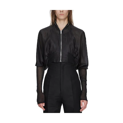 Rick Owens SS24 Solid Black Cropped Zip Jacket for Men RR01D3702SHMR-09