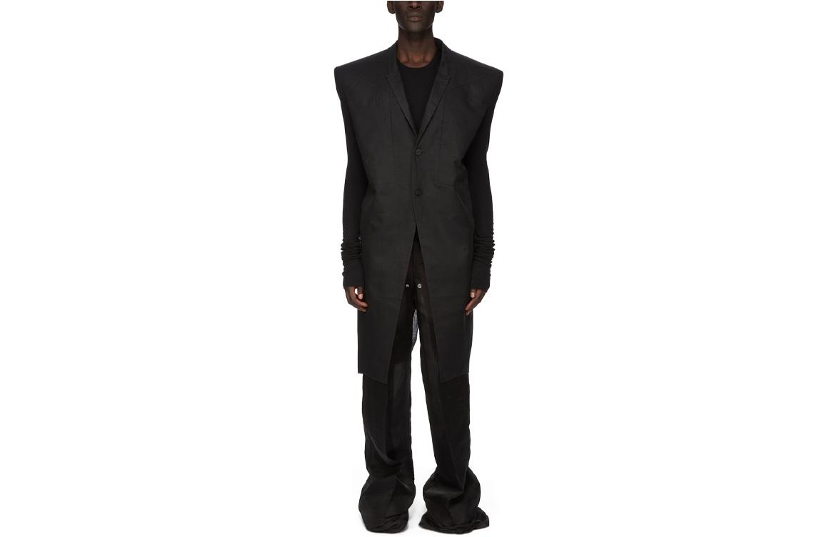 Rick Owens SS24 Solid Color Collared Button Jacket Men’s Black RR01D3901ORMR-09