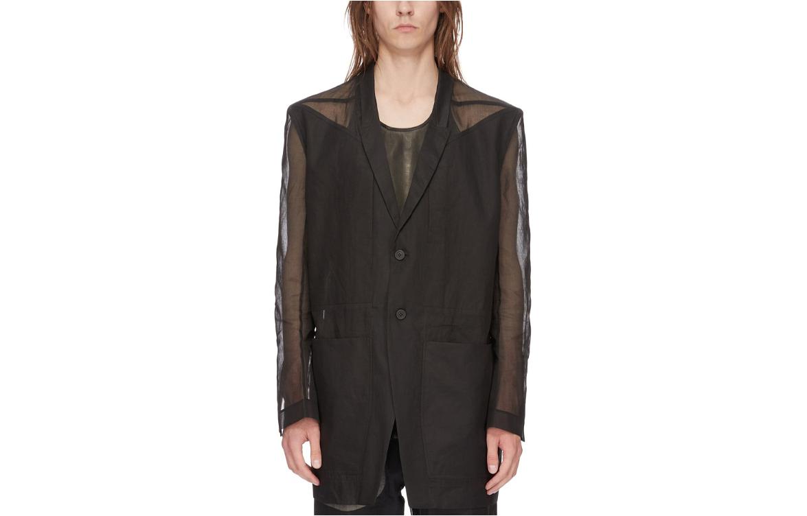 Rick Owens SS24 Solid Color Collared Pocket Jacket Black RU01D3723OR-09
