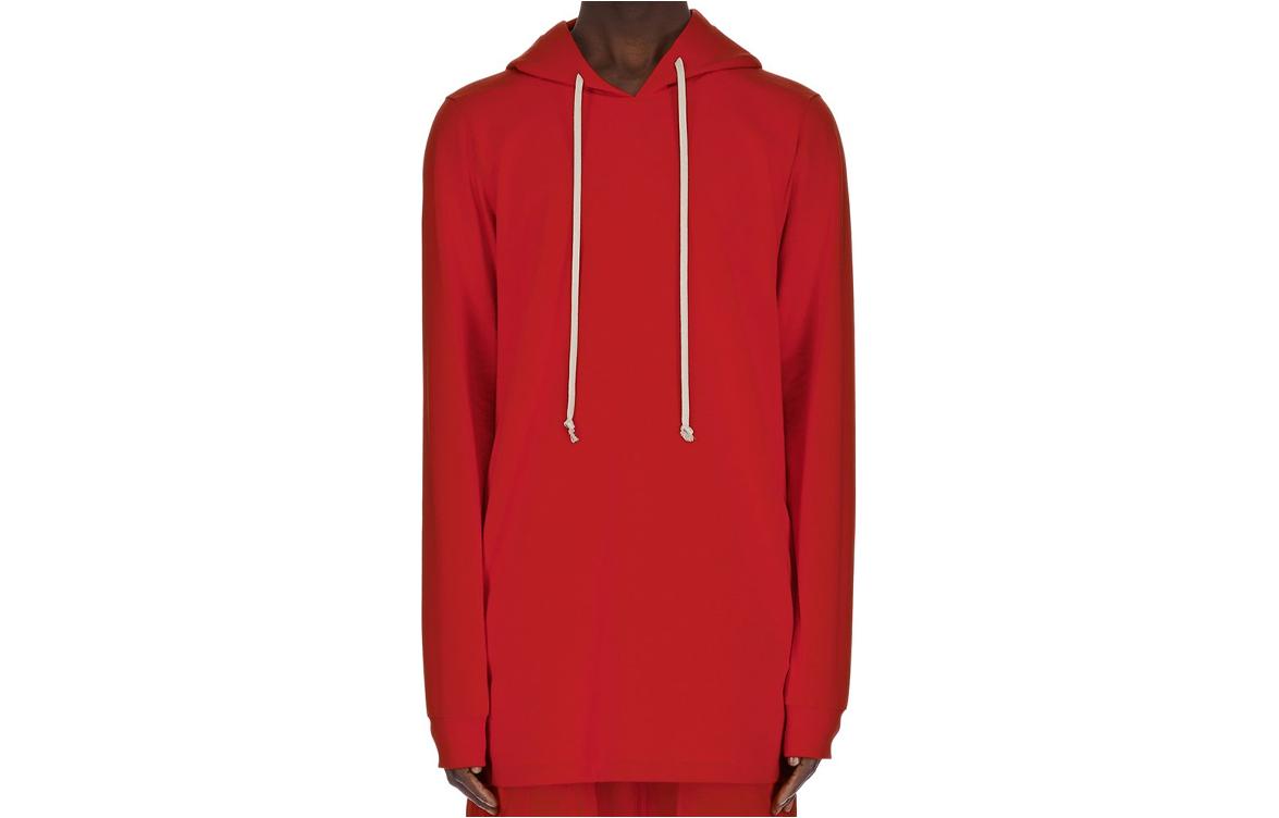 Rick Owens SS24 Solid Color Hoodie with Ribbed Cuffs Deep Red - RU01D3285BA-03