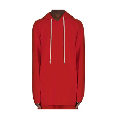 Rick Owens SS24 Solid Color Hoodie with Ribbed Cuffs Deep Red - RU01D3285BA-03