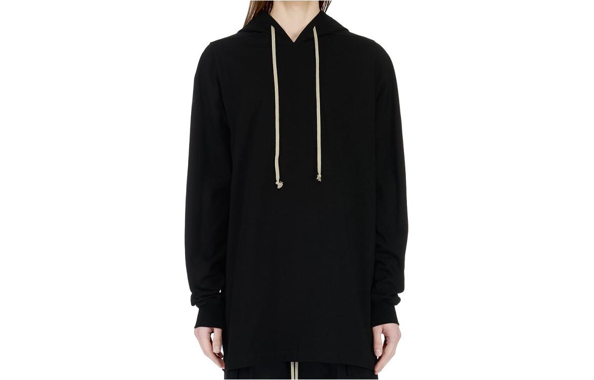 Rick Owens SS24 Solid Color Ribbed Cuff Hoodie Black RU01D3285BA-09