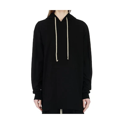 Rick Owens SS24 Solid Color Ribbed Cuff Hoodie Black RU01D3285BA-09