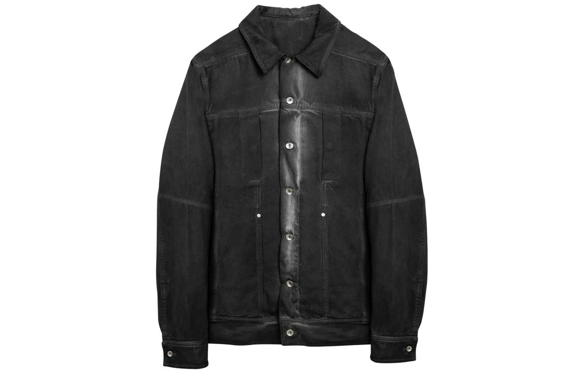 Rick Owens SS24 Solid Color Single-Breasted Collared Jacket Dark Grey Men. RR01D3704DK-78