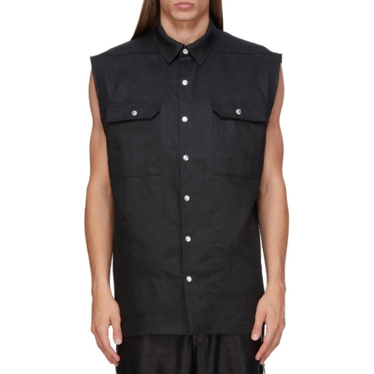 Rick Owens SS25 Black Sleeveless Jacket with Studded Lapel Details for Men RR01E5708TWL-09
