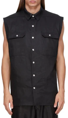 Rick Owens SS25 Jaket Hitam Tanpa Lengan dengan Detail Kerah Stud untuk Pria RR01E5708TWL-09 Buy Rick Owens SS25 Jaket Hitam Tanpa Lengan dengan Detail Kerah Stud untuk Pria RR01E5708TWL-09