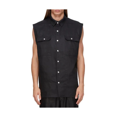 Rick Owens SS25 Black Sleeveless Jacket with Studded Lapel Details for Men RR01E5708TWL-09