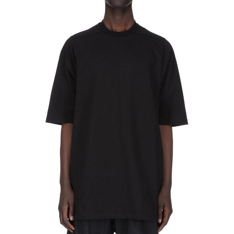 RICK OWENS SS25 Ribbed Crewneck Loose Fit Casual T-Shirt Black . RU01E5249BA-09