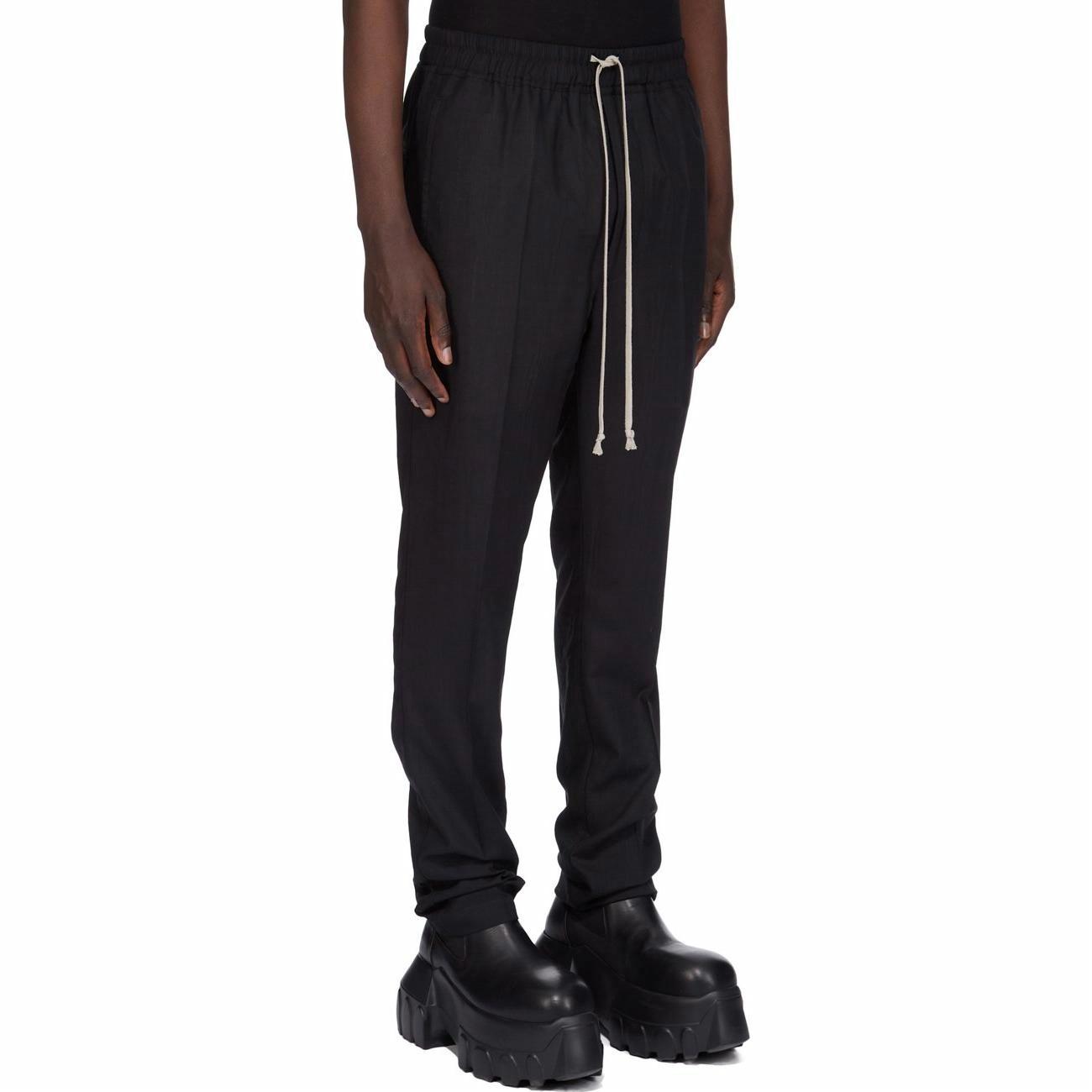 Shop Rick Owens SS25 修身皺褶柔軟休閒長褲 男裝 黑色 RU01E5390WG-09