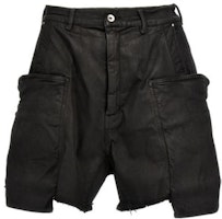RICK OWENS Stefan Waxed Zipper Relaxed Cargo Shorts Black Men RR01D3322SBW-99 RICK OWENS Stefan Waxed Zipper Relaxed Cargo Shorts Black Men RR01D3322SBW-99