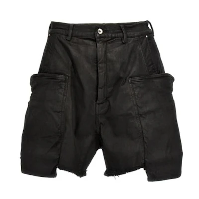 RICK OWENS Stefan Waxed Zipper Relaxed Cargo Shorts Black Men RR01D3322SBW-99