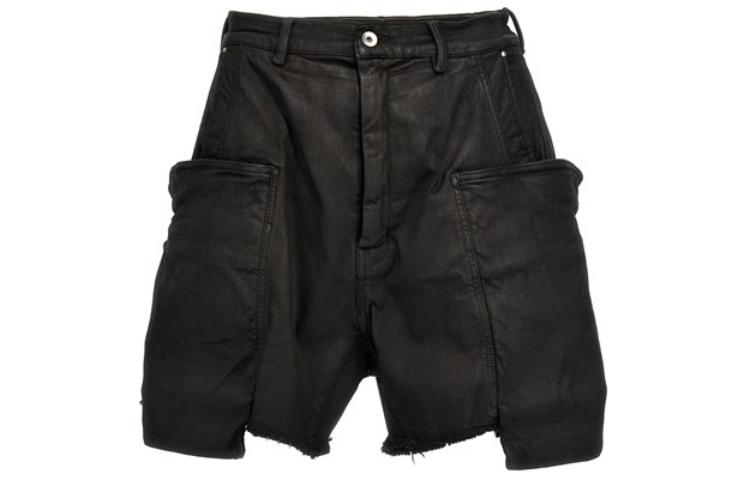 Order RICK OWENS Stefan Waxed Zipper Relaxed Cargo Shorts Hitam Lelaki RR01D3322SBW-99