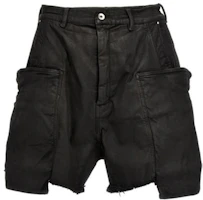 Order RICK OWENS Stefan 黑色蠟質拉鍊寬鬆工裝短褲 男款 RR01D3322SBW-99