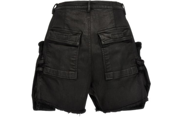 Lookbook RICK OWENS Stefan Waxed Zipper Relaxed Cargo Shorts Hitam Lelaki RR01D3322SBW-99