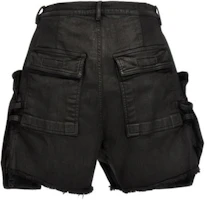 Lookbook RICK OWENS Stefan 黑色蠟質拉鍊寬鬆工裝短褲 男款 RR01D3322SBW-99