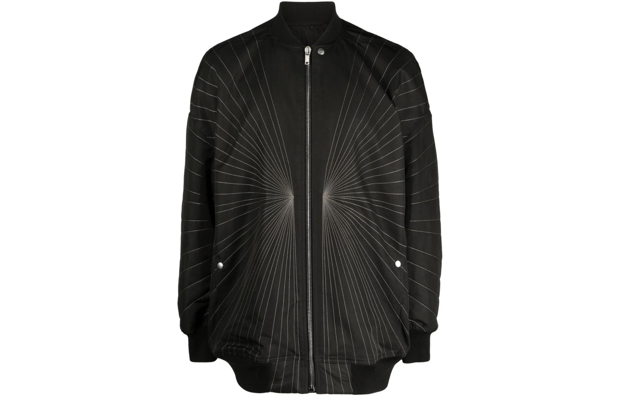 Rick Owens Striped Print High-Neck Zip-Up Oversized Jacket Black RU02C7795THE-M2