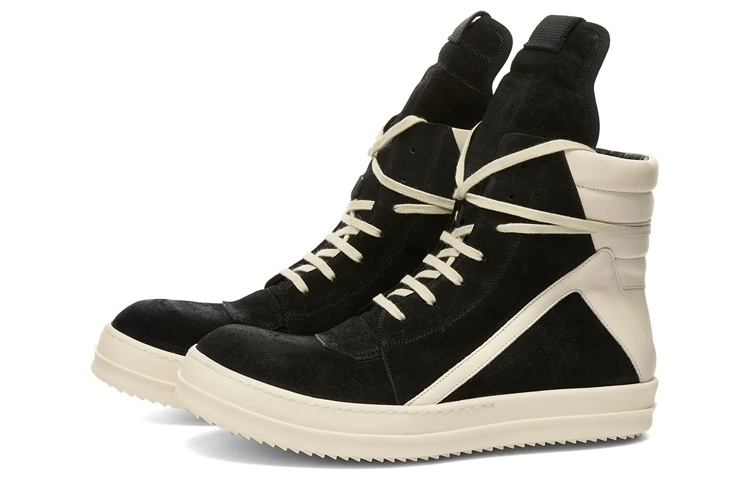 Lookbook Rick Owens Strobe Suede Geobasket Haut ''Noir Blanc'' RU02B2894-LCC-911