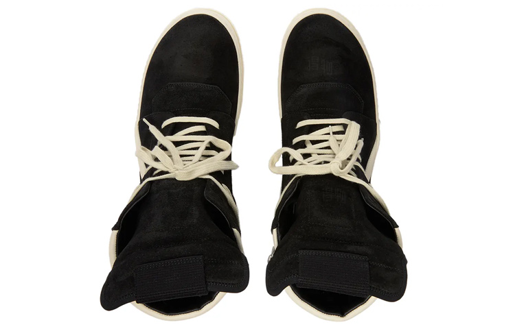 Shop Rick Owens Strobe Suede Geobasket Haut ''Noir Blanc'' RU02B2894-LCC-911