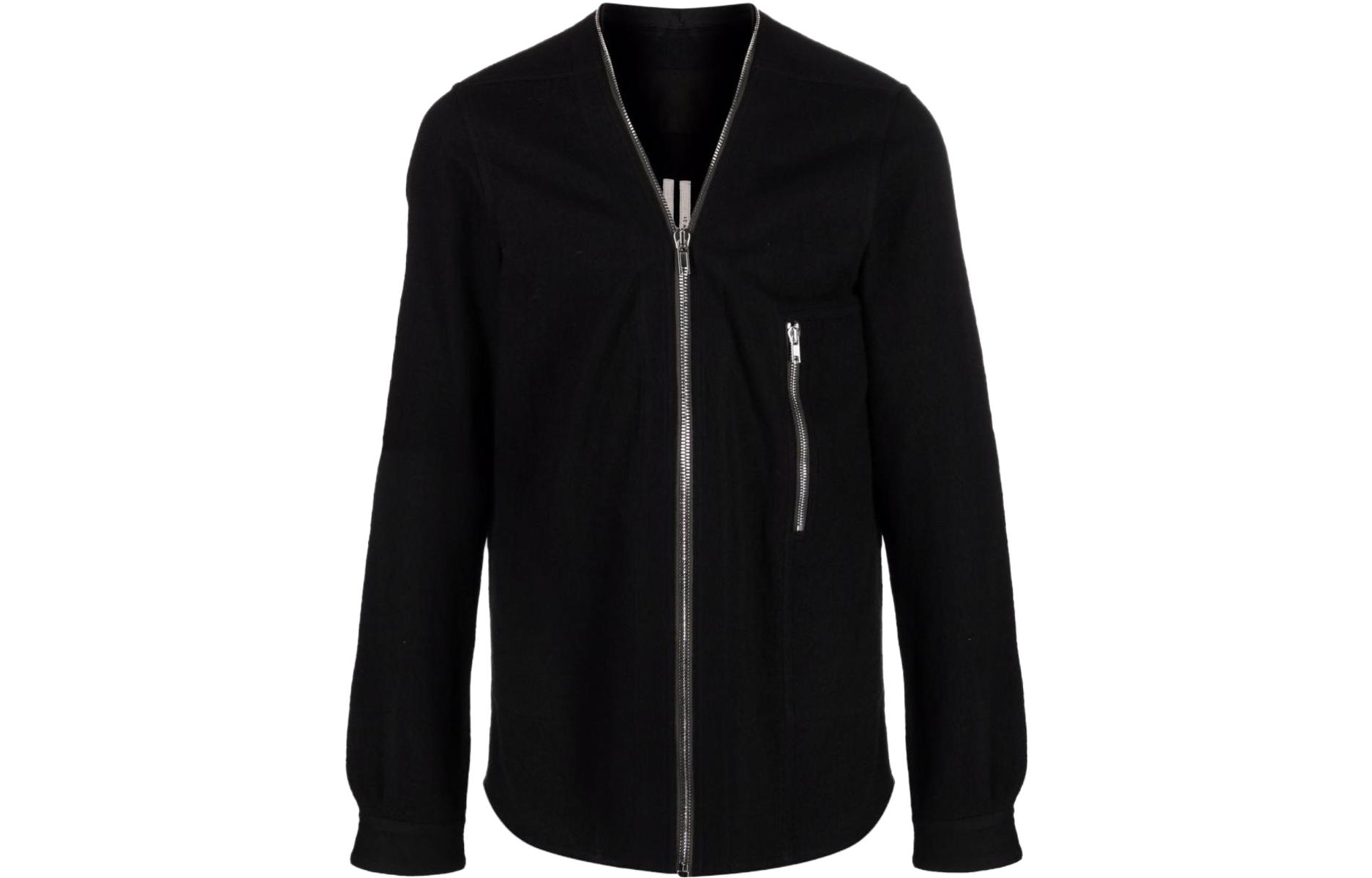 Rick Owens V-Neck Solid Zipper Jacket Black 16985376