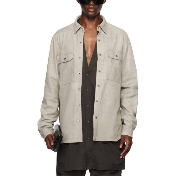 Rick Owens White Single-Breasted Long-Sleeve Jacket RU02D6729LBA-35