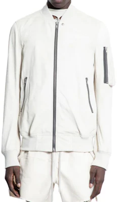 Rick Owens White Solid Color Bomber Jacket with Zipper and Long Sleeves RU01E5778LBA-41 Buy Rick Owens White Solid Color Bomber Jacket with Zipper and Long Sleeves RU01E5778LBA-41