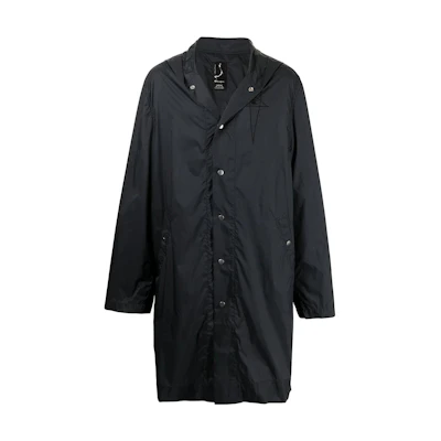 RICK OWENS X Champion Black Mid-Length Overcoat with Hoodie Collaboration. CM21S0002216752-09