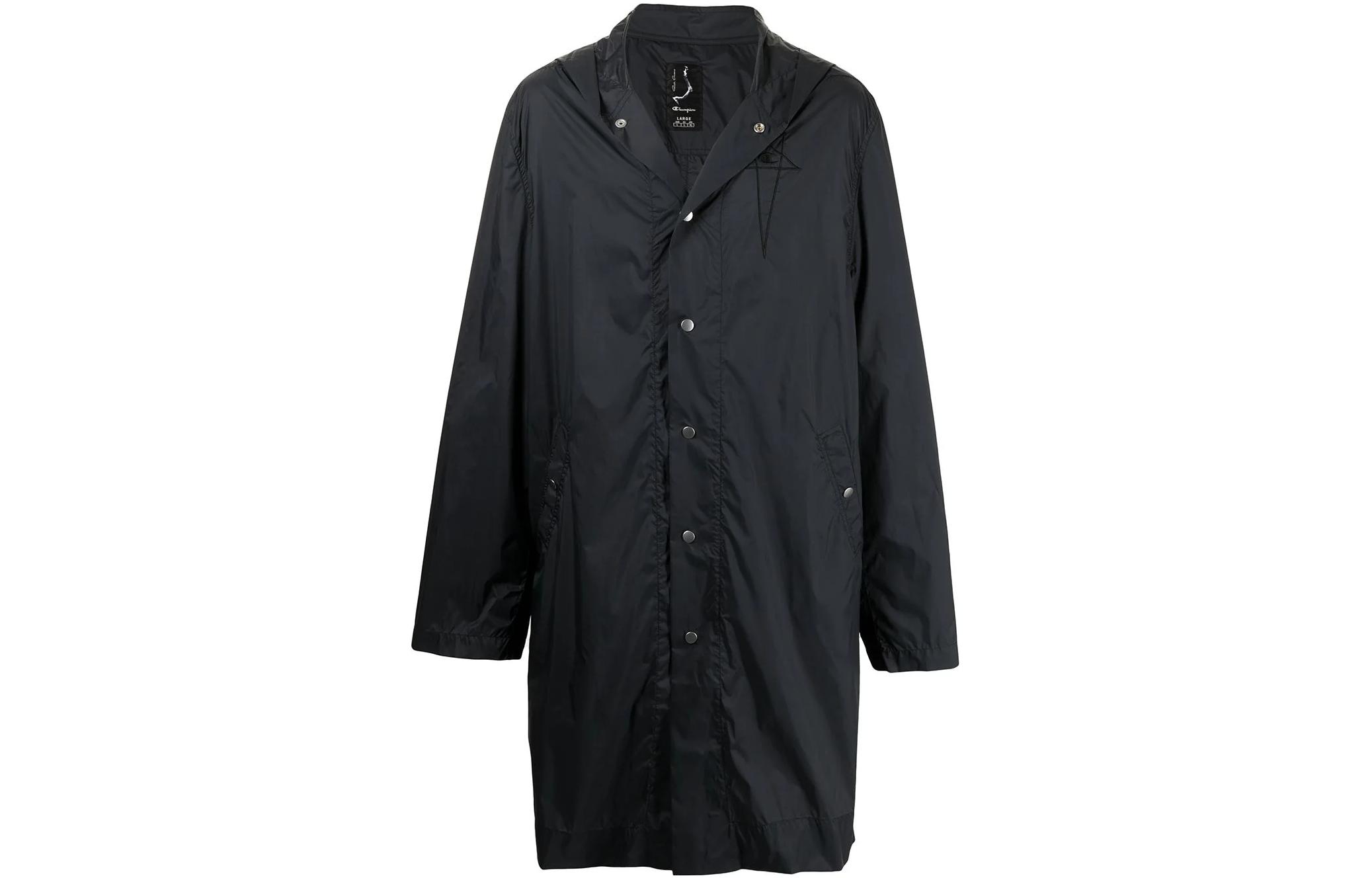 Order RICK OWENS X Champion Black  Mid-Length Overcoat with Hoodie Collaboration. CM21S0002216752-09