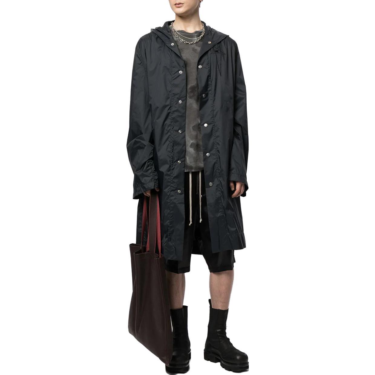 Lookbook RICK OWENS X Champion Black  Mid-Length Overcoat with Hoodie Collaboration. CM21S0002216752-09