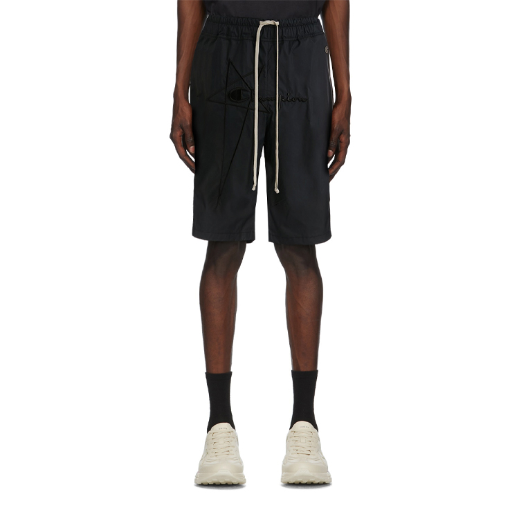 Shop RICK OWENS x Champion Black Embroidered Casual Shorts - Gift Idea CM21S0013216776-09