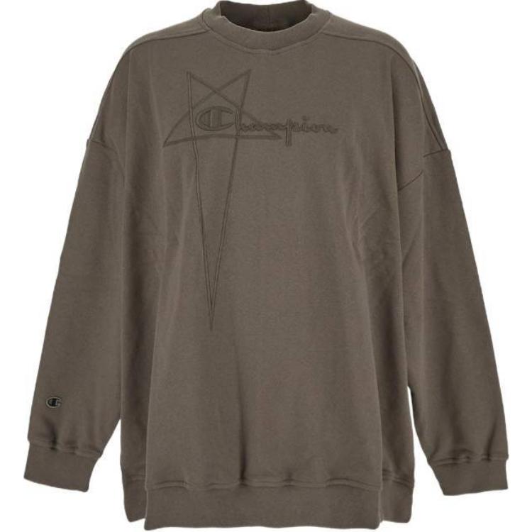 Rick Owens Champion Collab Logo Embroidered Crewneck Sweatshirt Brown Mens CM01D0462CHFE-34