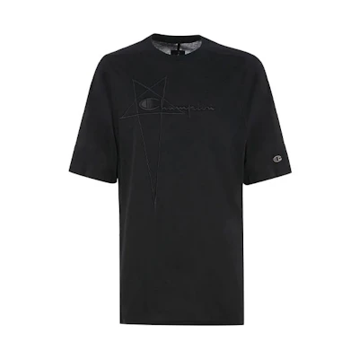 RICK OWENS Champion FW21 Black Crewneck Short Sleeve Tee . CM21S0010216762-09